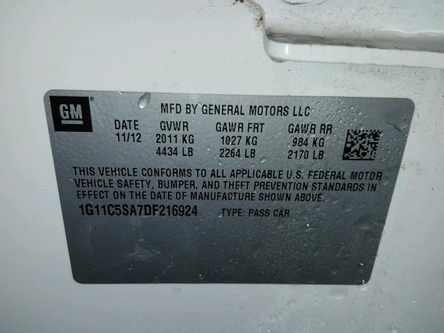 1G11C5SA7DF216924 - 2013 CHEVROLET MALIBU 1LT WHITE photo 10