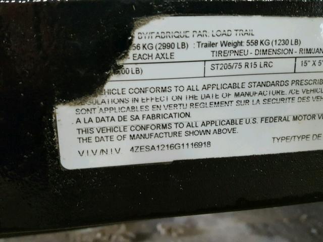 4ZESA1216G1116918 - 2016 UTILITY TRAILER BLACK photo 10