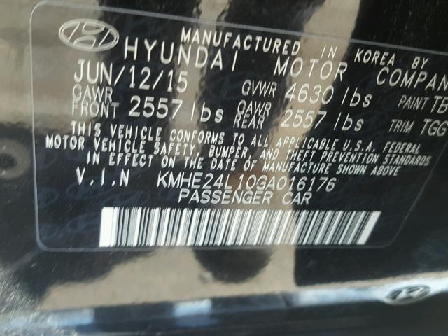 KMHE24L10GA016176 - 2016 HYUNDAI SONATA HYB BLACK photo 10