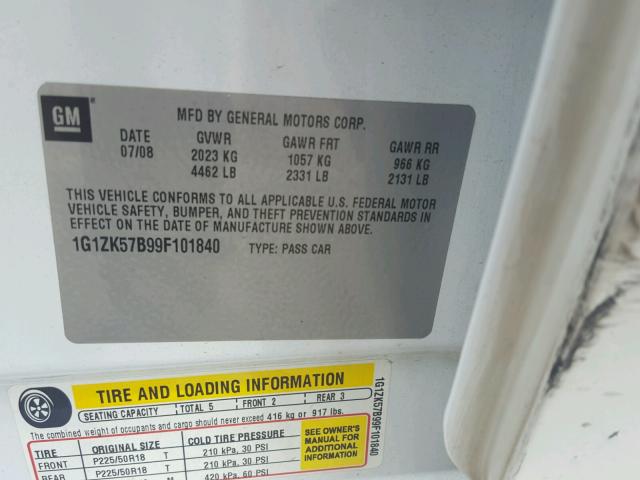 1G1ZK57B99F101840 - 2009 CHEVROLET MALIBU LTZ 白色 照片 10