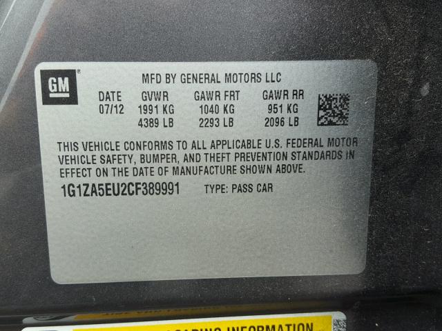 1G1ZA5EU2CF389991 - 2012 CHEVROLET MALIBU LS 灰色 照片 10