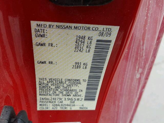 1N4AL24E79C196582 - 2009 NISSAN ALTIMA 2.5 RED photo 10