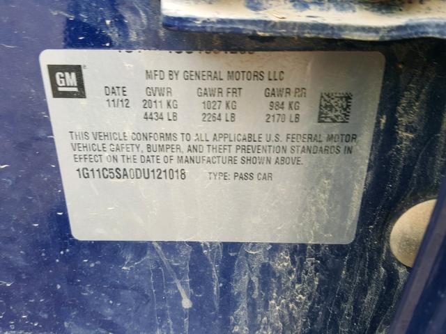 1G11C5SA0DU121018 - 2013 CHEVROLET MALIBU 1LT 蓝色 照片 10