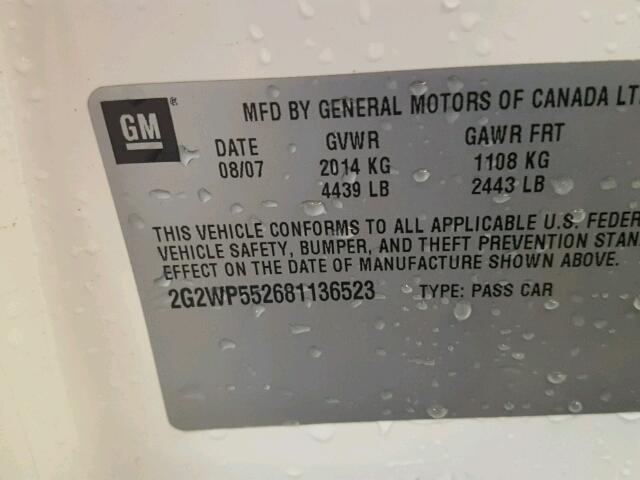 2G2WP552681136523 - 2008 PONTIAC GRAND PRIX WHITE photo 10