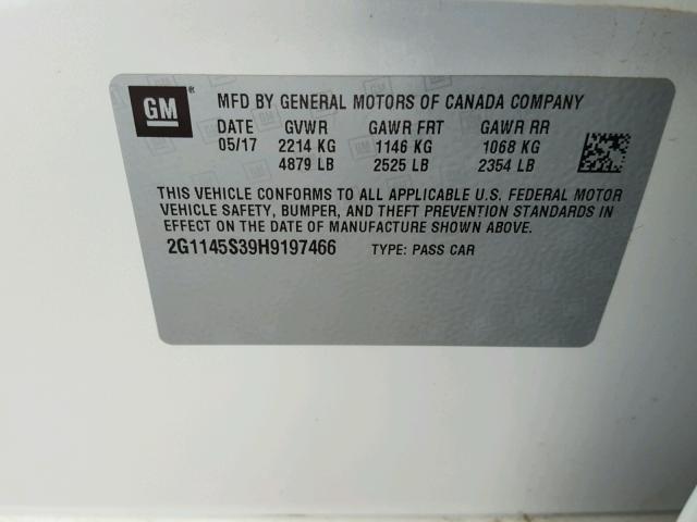 2G1145S39H9197466 - 2017 CHEVROLET IMPALA PRE 白色 照片 10