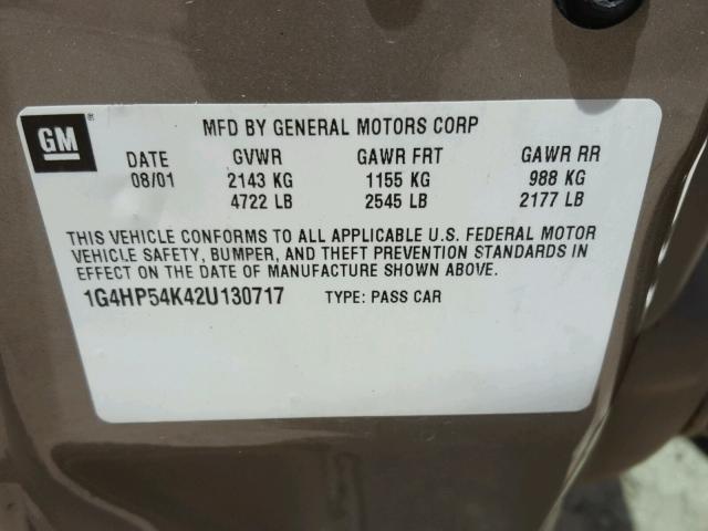 1G4HP54K42U130717 - 2002 BUICK LESABRE CU GOLD photo 10