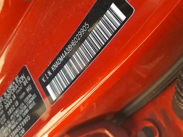 KNADM4A38H6029905 - 2017 KIA RIO LX RED photo 10