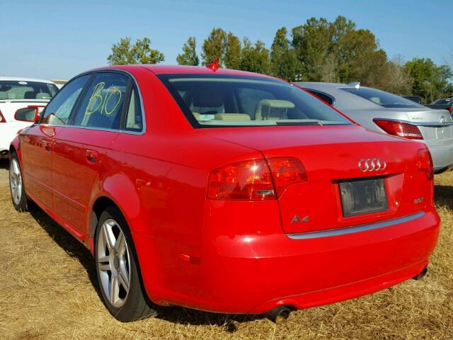 WAUAF78E78A074188 - 2008 AUDI A4 2.0T RED photo 3