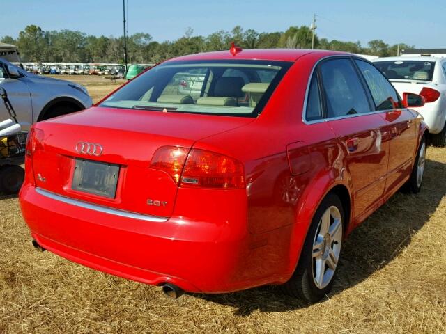 WAUAF78E78A074188 - 2008 AUDI A4 2.0T RED photo 4