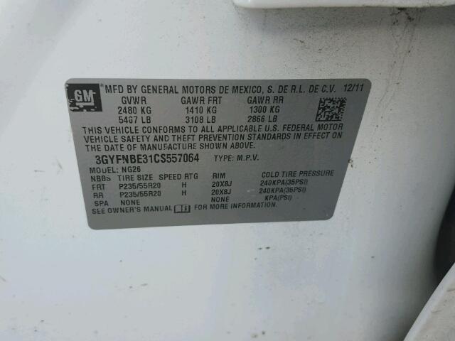 3GYFNBE31CS557064 - 2012 CADILLAC SRX PERFOR 白色 照片 10