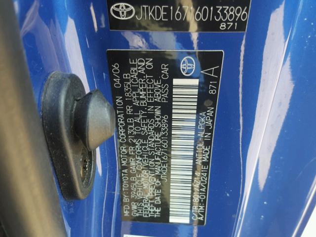 JTKDE167160133896 - 2006 TOYOTA SCION TC 蓝色 照片 10