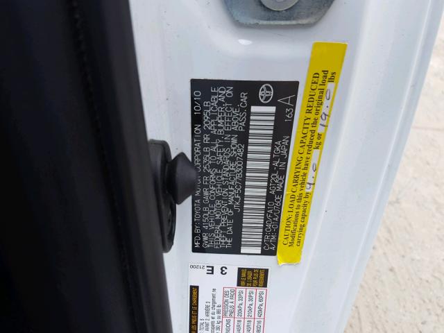 JTKJF5C77B3007482 - 2011 TOYOTA SCION TC 白色 照片 10