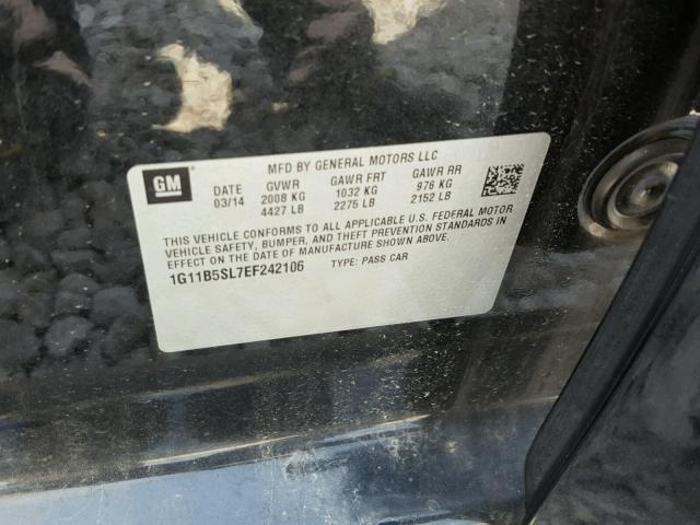 1G11B5SL7EF242106 - 2014 CHEVROLET MALIBU LS შავი ფოტო 10