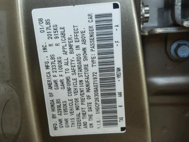 1HGCP26308A071972 - 2008 HONDA ACCORD TWO TONE photo 10