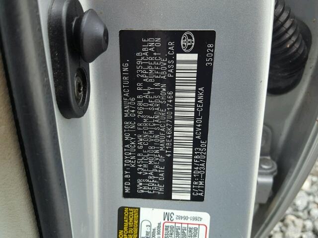 4T1BE46K77U017466 - 2007 TOYOTA CAMRY NEW SILVER photo 10