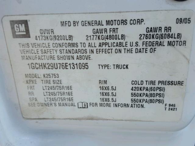 1GCHK29U76E131095 - 2006 CHEVROLET SILVERADO WHITE photo 10