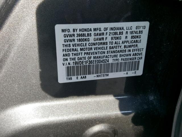 19VDE1F36EE004524 - 2014 ACURA ILX 20 GRAY photo 10