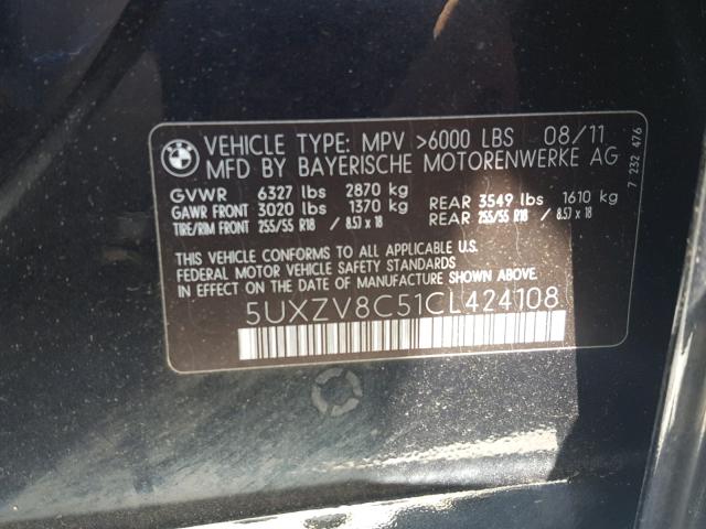 5UXZV8C51CL424108 - 2012 BMW X5 XDRIVE5 BLACK photo 10