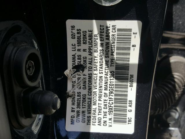 19XFC1F79GE011365 - 2016 HONDA CIVIC EXL 黑色 照片 10