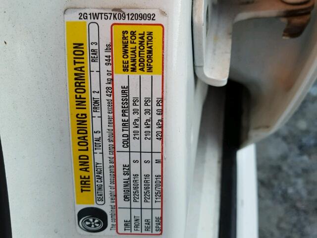 2G1WT57K091209092 - 2009 CHEVROLET IMPALA WHITE photo 10