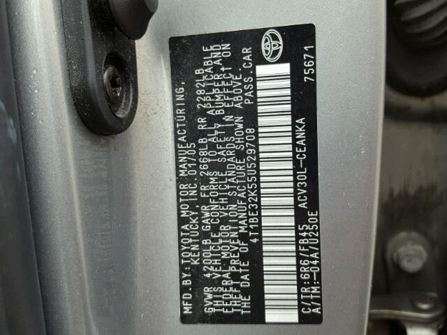 4T1BE32K55U529708 - 2005 TOYOTA CAMRY LE GRAY photo 10