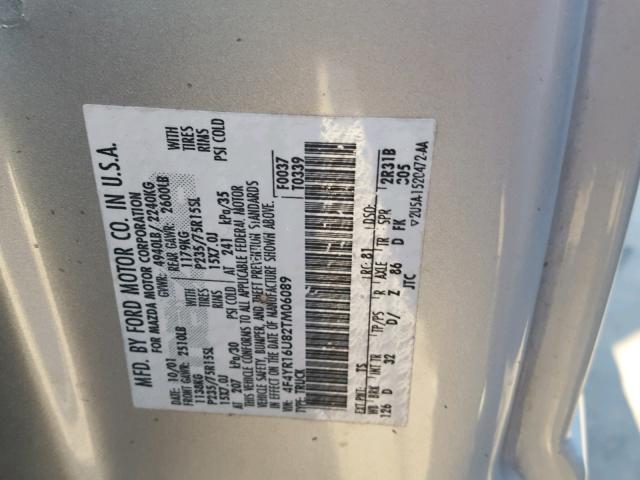 4F4YR16U82TM06089 - 2002 MAZDA B3000 CAB SILVER photo 10