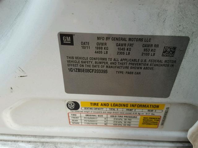 1G1ZB5E08CF203395 - 2012 CHEVROLET MALIBU LS თეთრი ფოტო 10