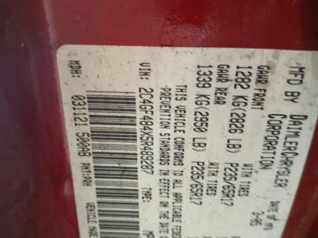 2C4GF484X5R489287 - 2005 CHRYSLER PACIFICA 红色 照片 10