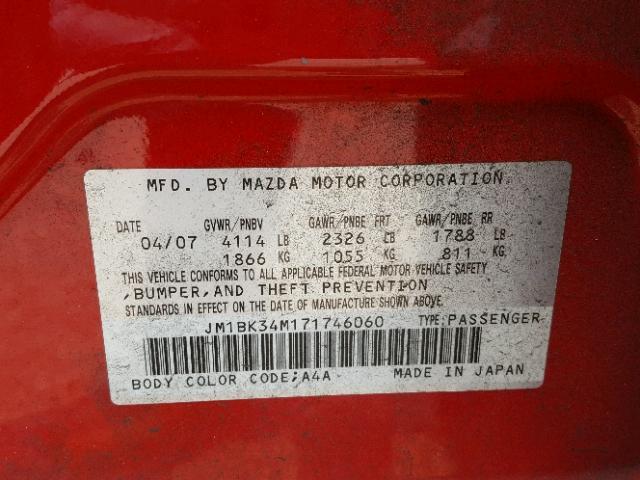 JM1BK34M171746060 - 2007 MAZDA SPEED 3 RED photo 10