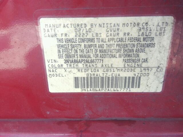 3N1AB6AP2AL667771 - 2010 NISSAN SENTRA RED photo 10