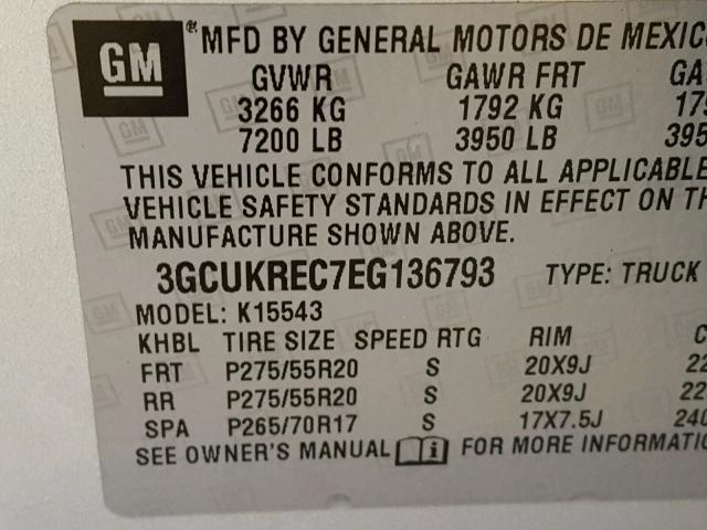 3GCUKREC7EG136793 - 2014 CHEVROLET SILVERADO SILVER photo 10