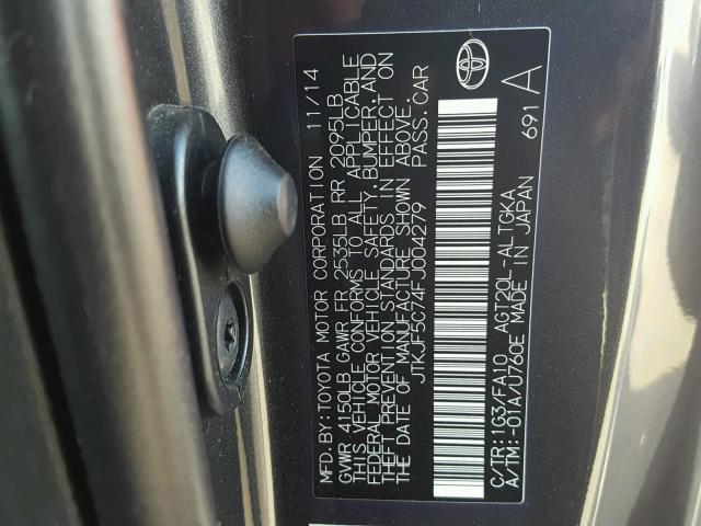 JTKJF5C74FJ004279 - 2015 TOYOTA SCION TC 灰色 照片 10