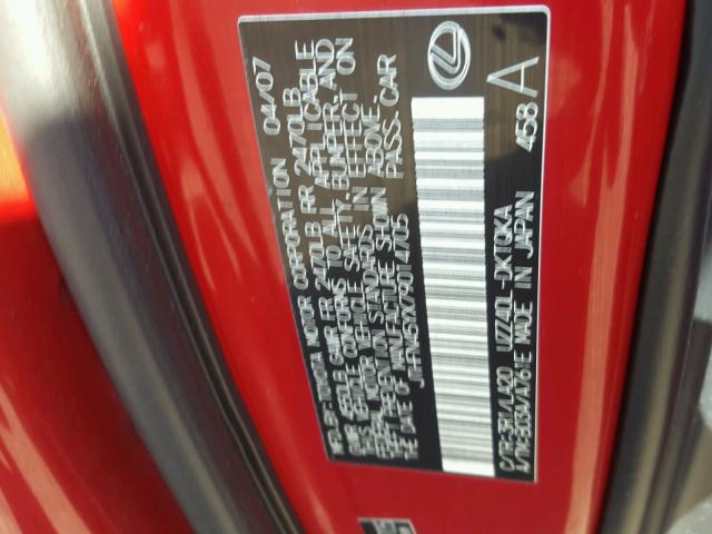 JTHFN45YX79014705 - 2007 LEXUS SC 430 RED photo 10