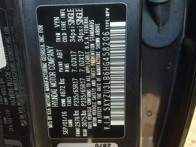 5XYZU3LB6HG458206 - 2017 HYUNDAI SANTA FE S 石墨色 照片 10