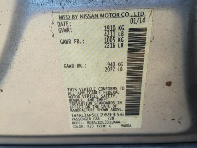 1N4AL3AP5EC269356 - 2014 NISSAN ALTIMA SILVER photo 10