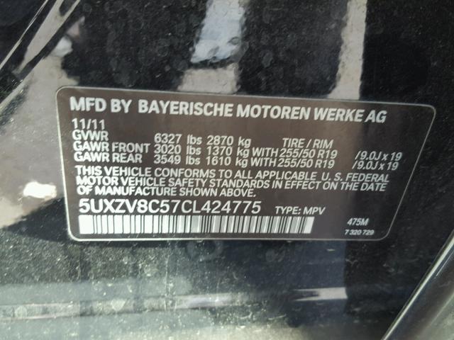 5UXZV8C57CL424775 - 2012 BMW X5 XDRIVE5 Czarny zdjęcie 10