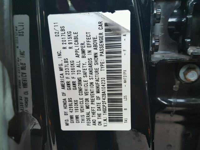 1HGCP2F42BA104230 - 2011 HONDA ACCORD BLACK photo 10