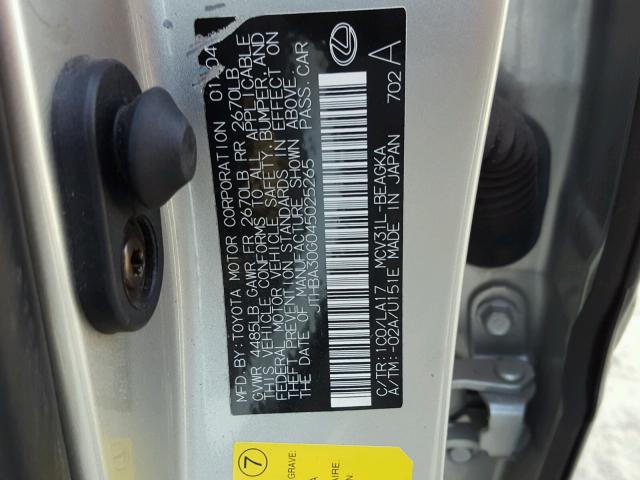 JTHBA30G045025265 - 2004 LEXUS ES 330 GOLD photo 10