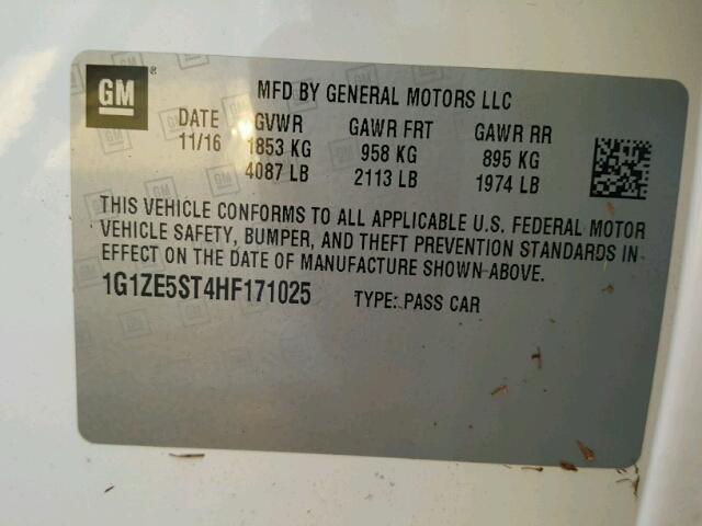 1G1ZE5ST4HF171025 - 2017 CHEVROLET MALIBU LT Ağ foto 10