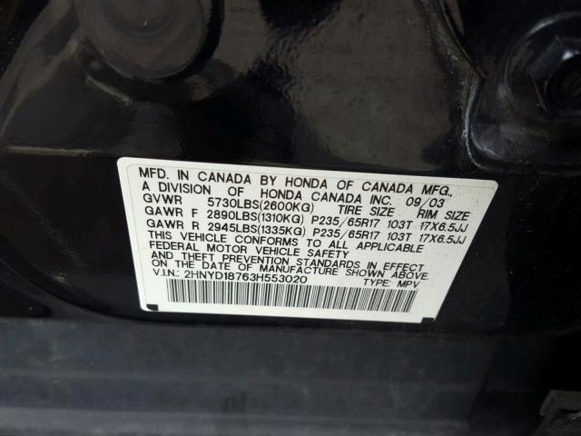 2HNYD18763H553020 - 2003 ACURA MDX TOURIN BLACK photo 10