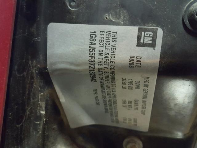 1G8AJ55F37Z132942 - 2007 SATURN ION LEVEL MAROON photo 10