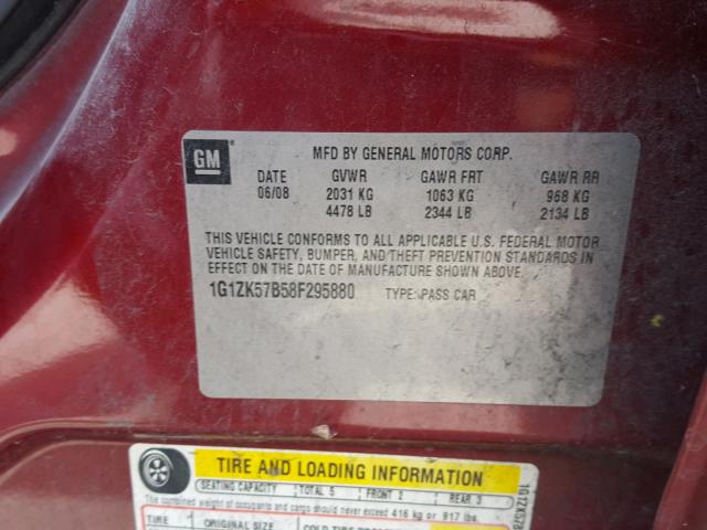 1G1ZK57B58F295880 - 2008 CHEVROLET MALIBU LTZ წითელი ფოტო 10