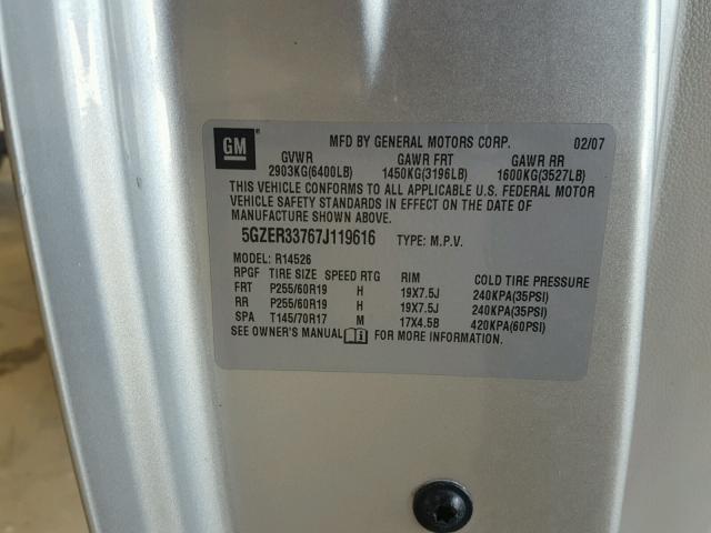 5GZER33767J119616 - 2007 SATURN OUTLOOK SP ვერცხლისფერი ფოტო 10