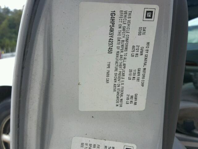 1G4HP54K9Y4237450 - 2000 BUICK LESABRE CU SILVER photo 10