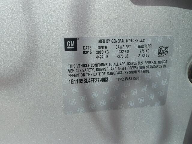 1G11B5SL4FF279003 - 2015 CHEVROLET MALIBU LS ვერცხლისფერი ფოტო 10