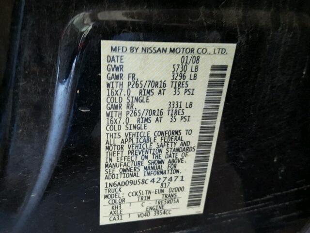 1N6AD09U58C427471 - 2008 NISSAN FRONTIER C BLACK photo 10