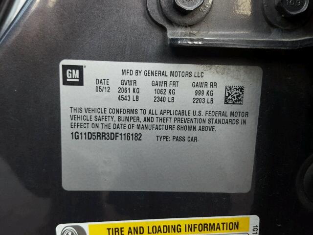 1G11D5RR3DF116182 - 2013 CHEVROLET MALIBU 1LT 灰色 照片 10