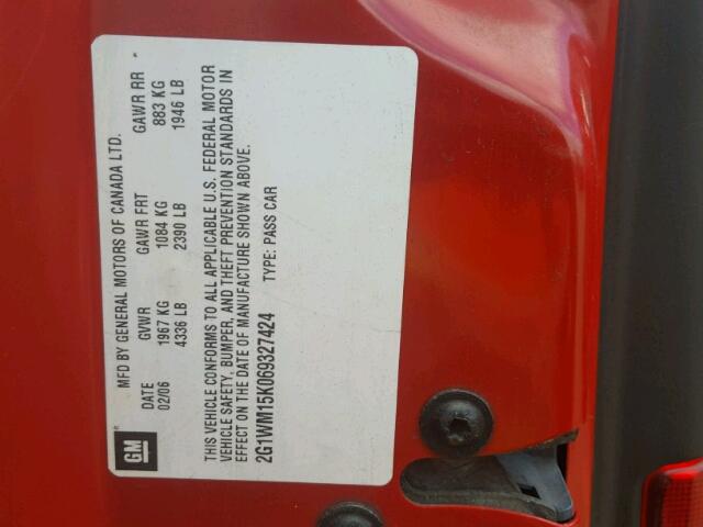 2G1WM15K069327424 - 2006 CHEVROLET MONTE CARL 红色 照片 10