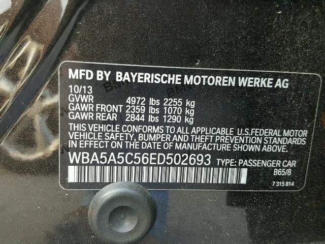 WBA5A5C56ED502693 - 2014 BMW 528 I BLACK photo 10