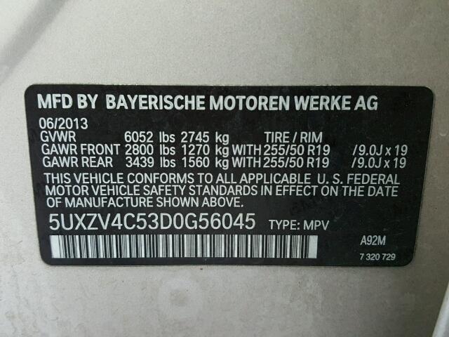 5UXZV4C53D0G56045 - 2013 BMW X5 XDRIVE3 ბეჟი ფოტო 10